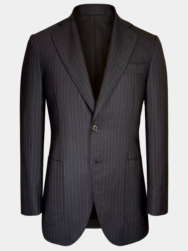 WOOL SUIT IN CHARCOAL WITH BRONZE DOTTED PINSTRIPES