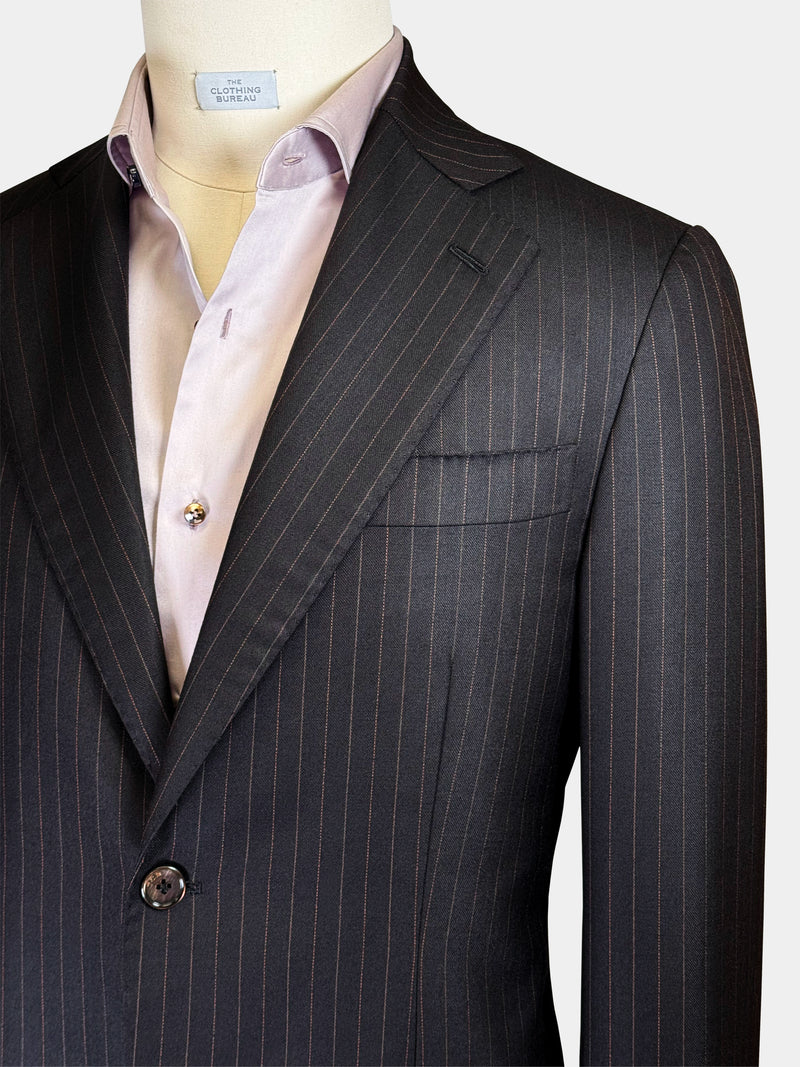 WOOL SUIT IN CHARCOAL WITH BRONZE DOTTED PINSTRIPES