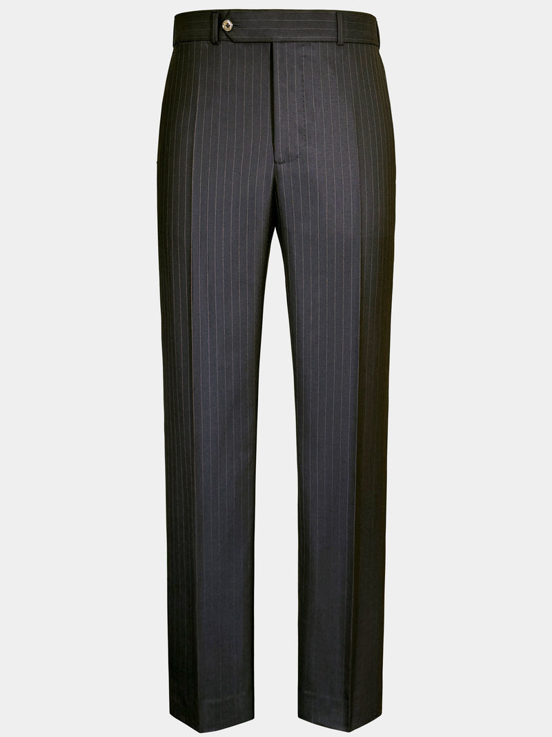 WOOL SUIT IN CHARCOAL WITH BRONZE DOTTED PINSTRIPES