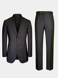 WOOL SUIT IN CHARCOAL WITH BRONZE DOTTED PINSTRIPES
