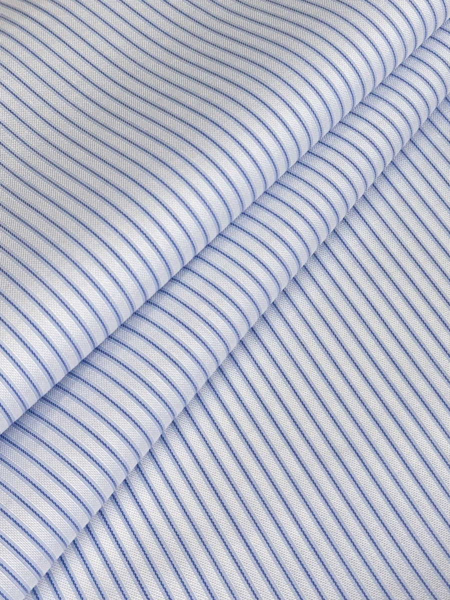 Soft Blue and White Vari-Striped Cotton Oxford