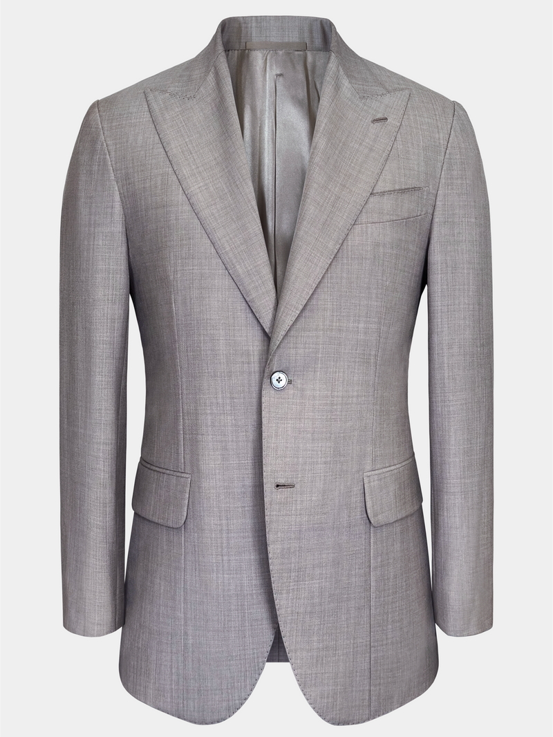 SUPER 100s WOOL SUIT IN TAUPE GRAY MELANGE