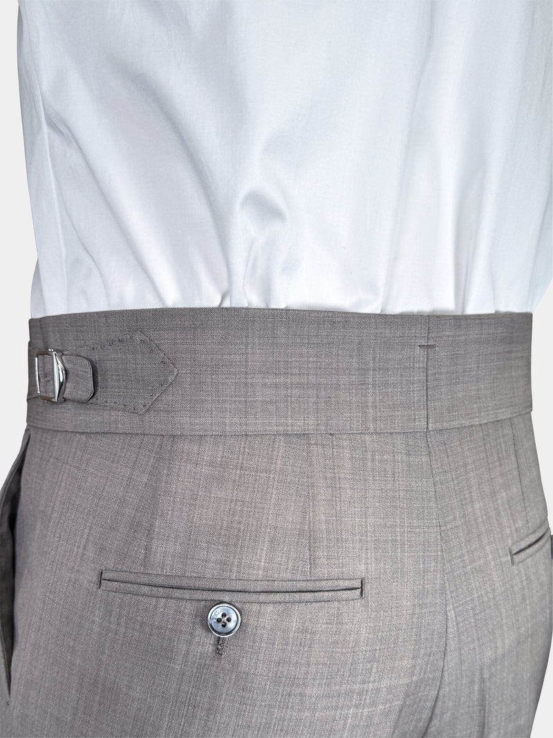 SUPER 100s WOOL TROUSERS IN TAUPE GRAY MELANGE