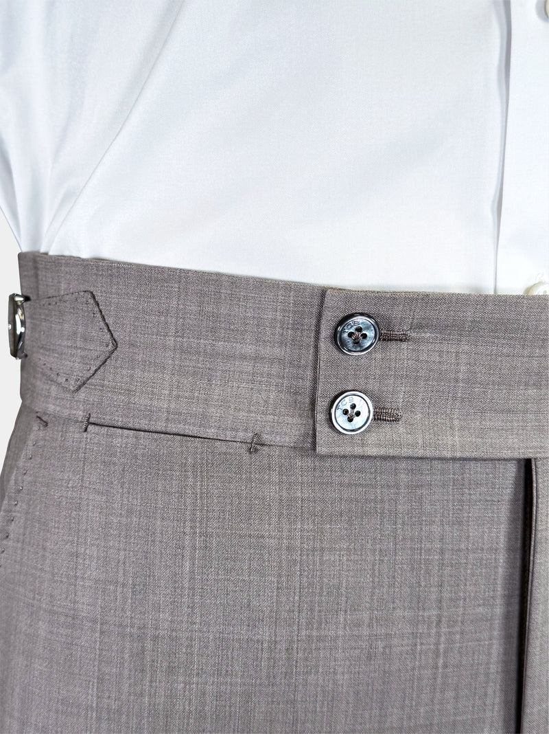 SUPER 100s WOOL TROUSERS IN TAUPE GRAY MELANGE