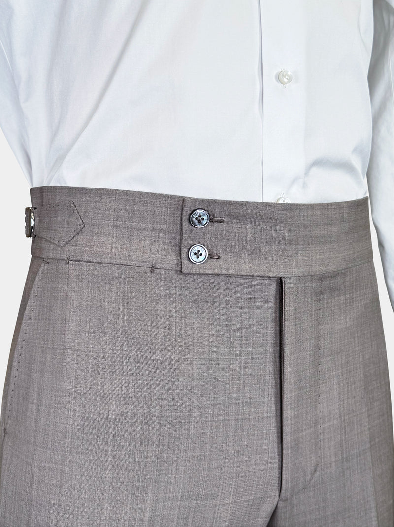 SUPER 100s WOOL SUIT IN TAUPE GRAY MELANGE