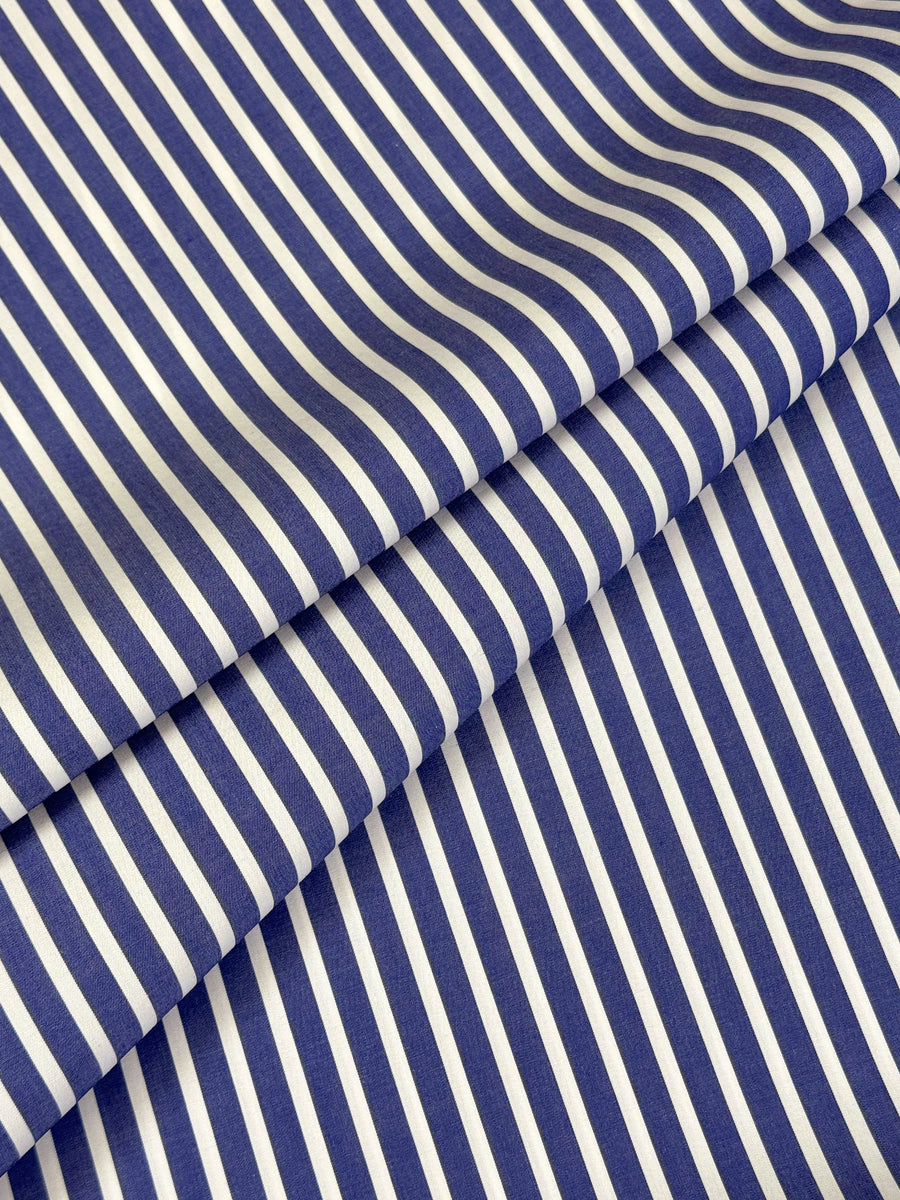 Ultramarine Blue and White Striped Giza 87 Cotton Poplin