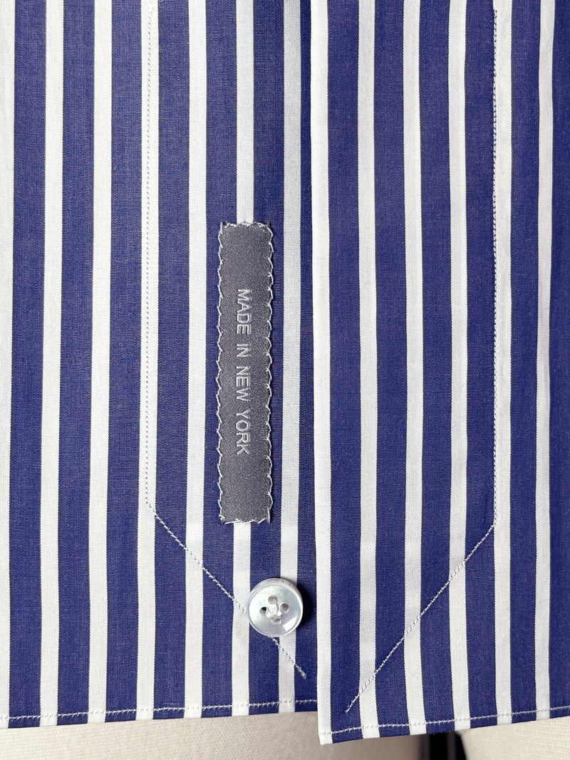 GIZA 87 COTTON POPLIN DRESS SHIRT IN ULTRAMARINE BLUE AND WHITE STRIPES