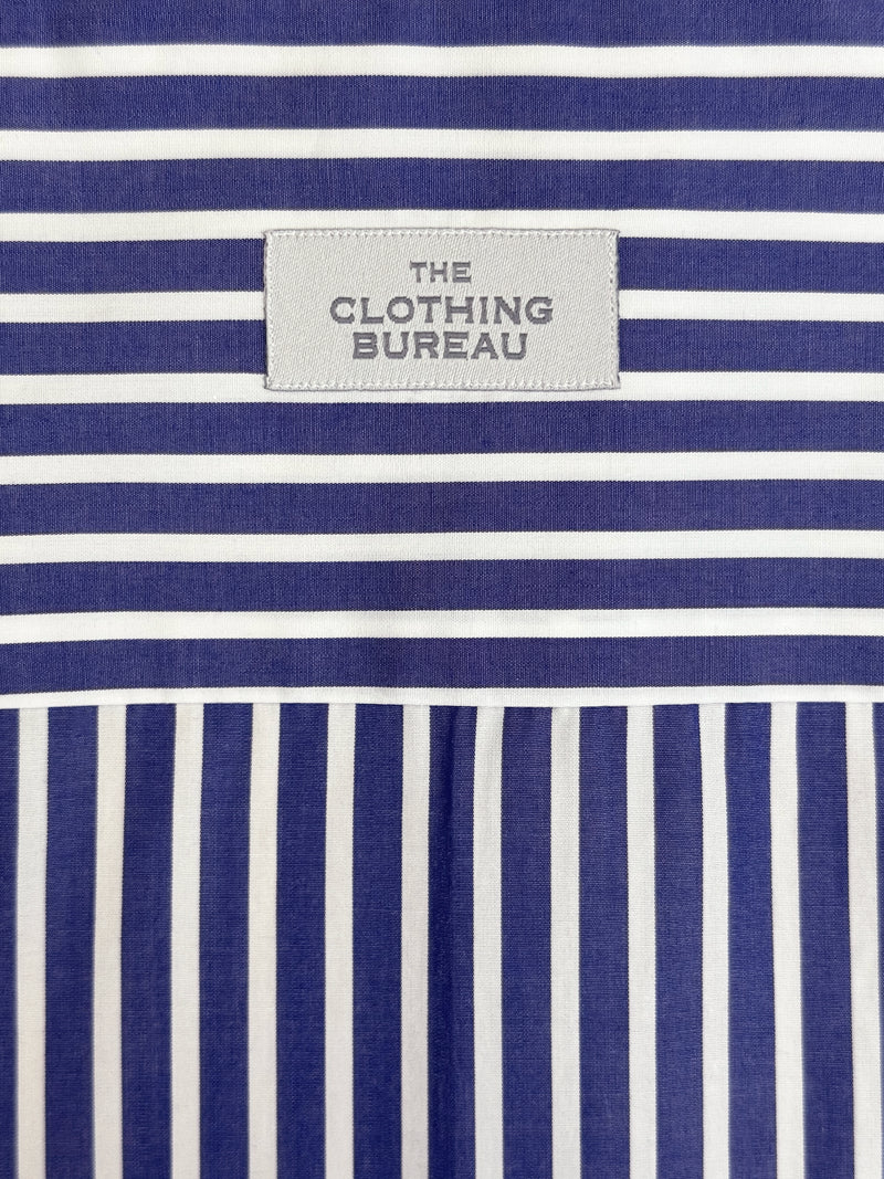 GIZA 87 COTTON POPLIN DRESS SHIRT IN ULTRAMARINE BLUE AND WHITE STRIPES