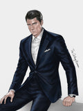 Wool and cashmere suit in charcoal with turquoise double pinstripes — jacket detail illustration, The Clothing Bureau