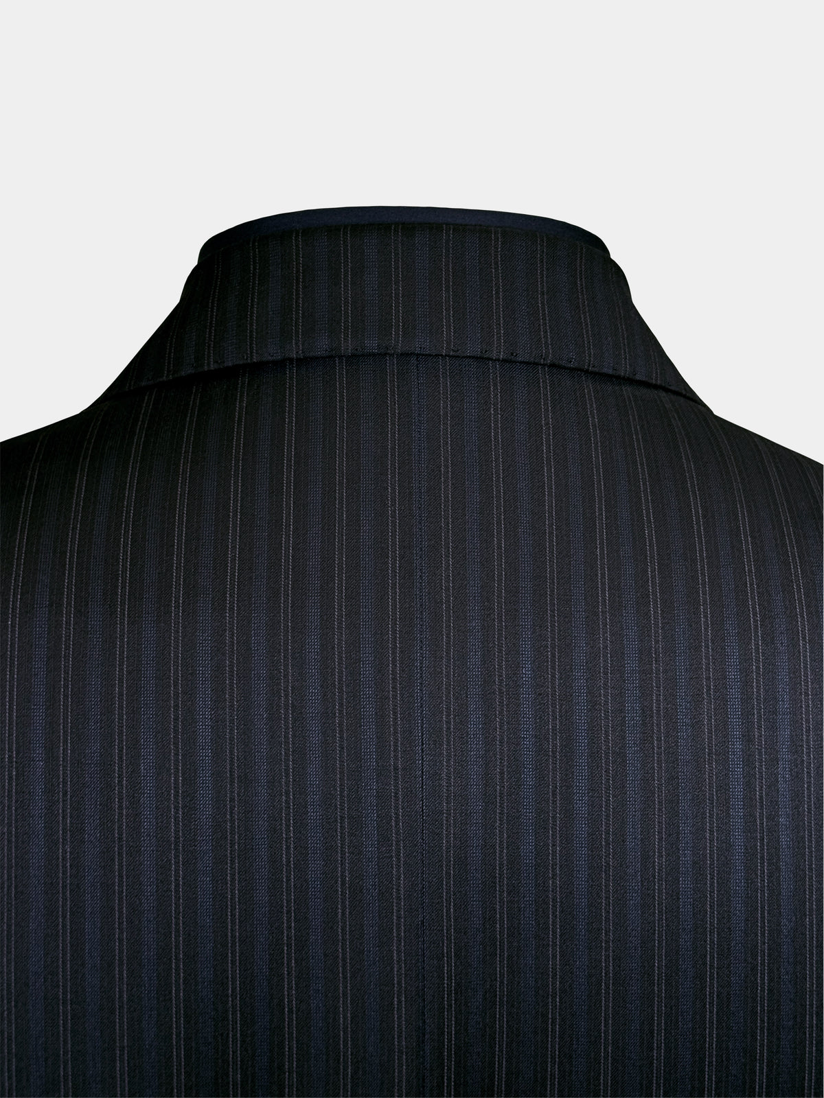BLACK WITH FAINT BLUE STRIPES WORSTED WOOL AND SILK SUIT