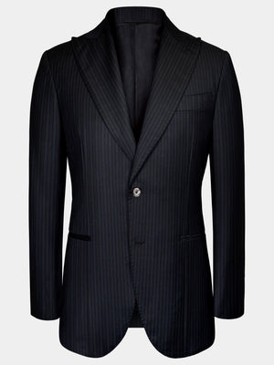 BLACK WITH FAINT BLUE STRIPES WORSTED WOOL AND SILK JACKET
