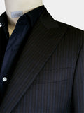 BLACK WITH FAINT BLUE STRIPES WORSTED WOOL AND SILK JACKET