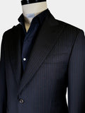 BLACK WITH FAINT BLUE STRIPES WORSTED WOOL AND SILK SUIT