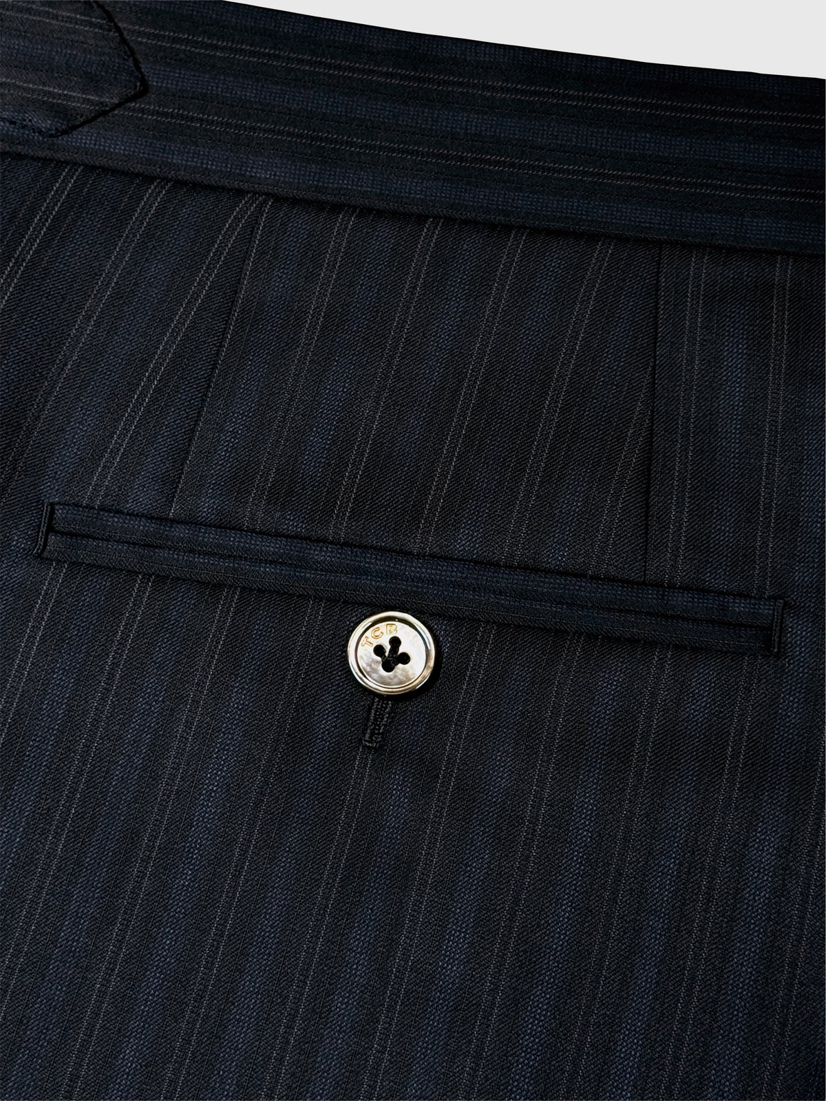 BLACK WITH FAINT BLUE STRIPES WORSTED WOOL AND SILK SUIT