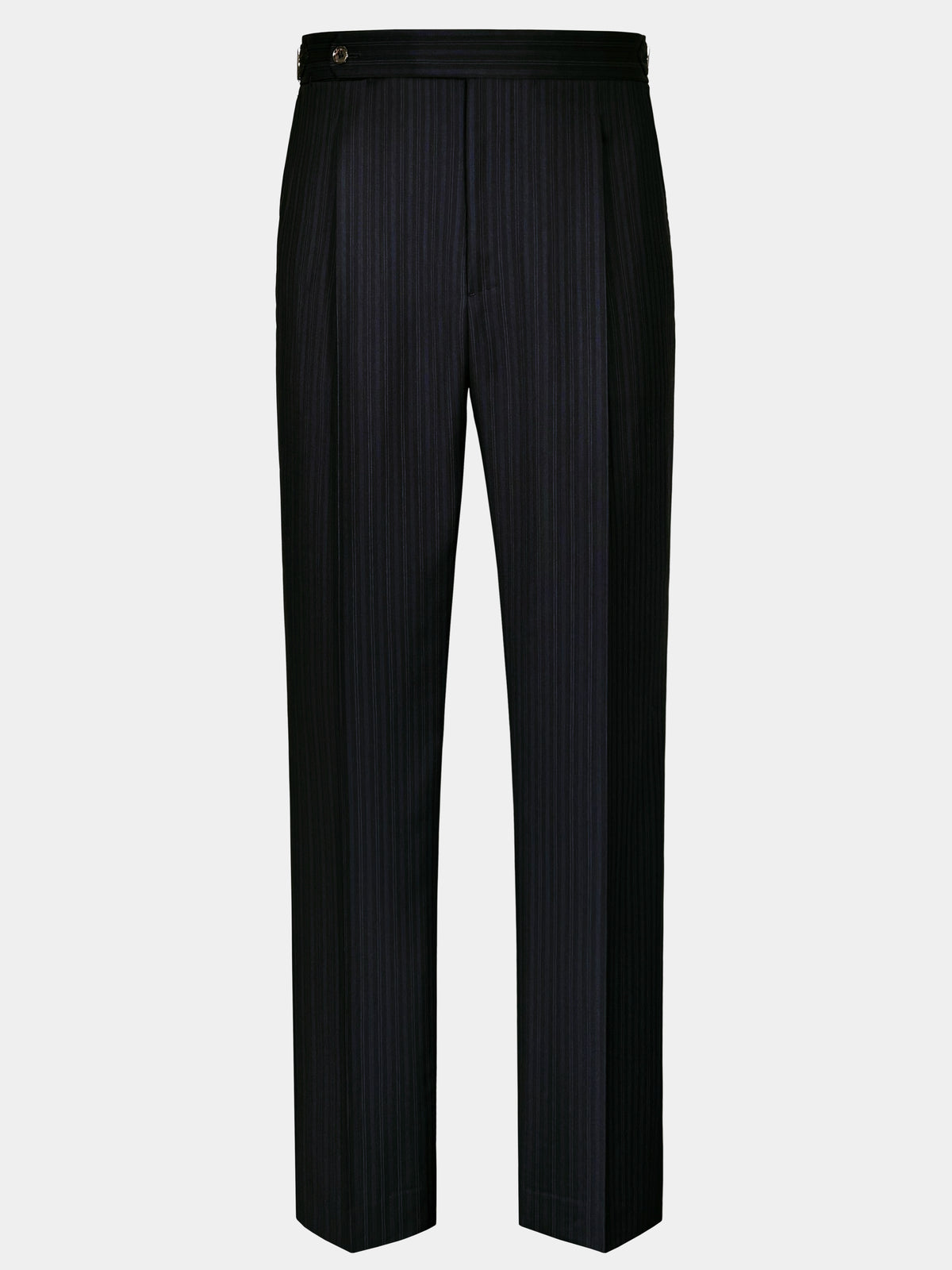 BLACK WITH FAINT BLUE STRIPES WORSTED WOOL AND SILK SUIT