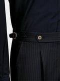 BLACK WITH FAINT BLUE STRIPES WORSTED WOOL AND SILK SUIT