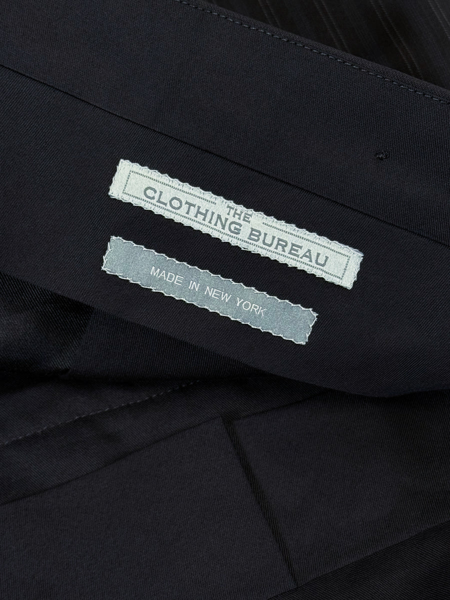 BLACK WITH FAINT BLUE STRIPES WORSTED WOOL AND SILK TROUSERS