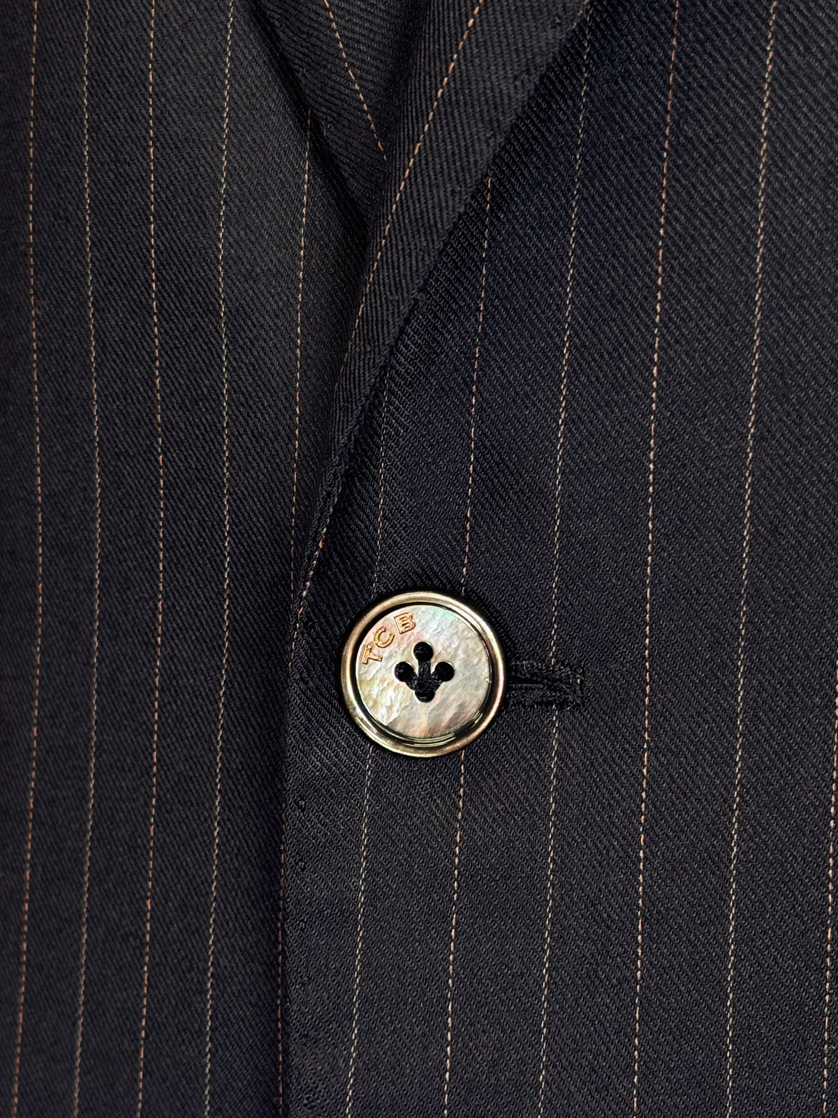 CHARCOAL BLACK WITH BRONZE DOTTED PINSTRIPES WOOL SUIT