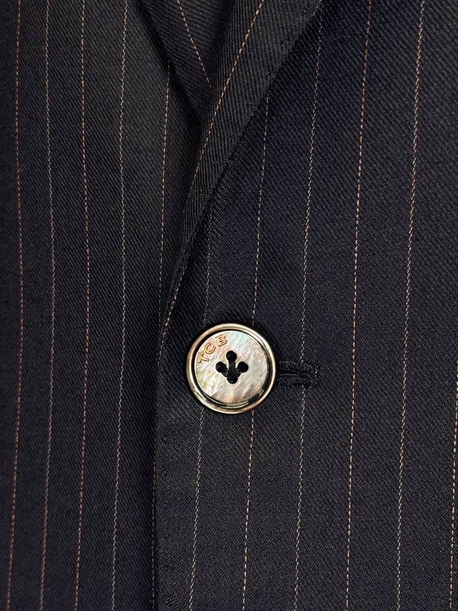 CHARCOAL BLACK WITH BRONZE DOTTED PINSTRIPES WOOL SUIT