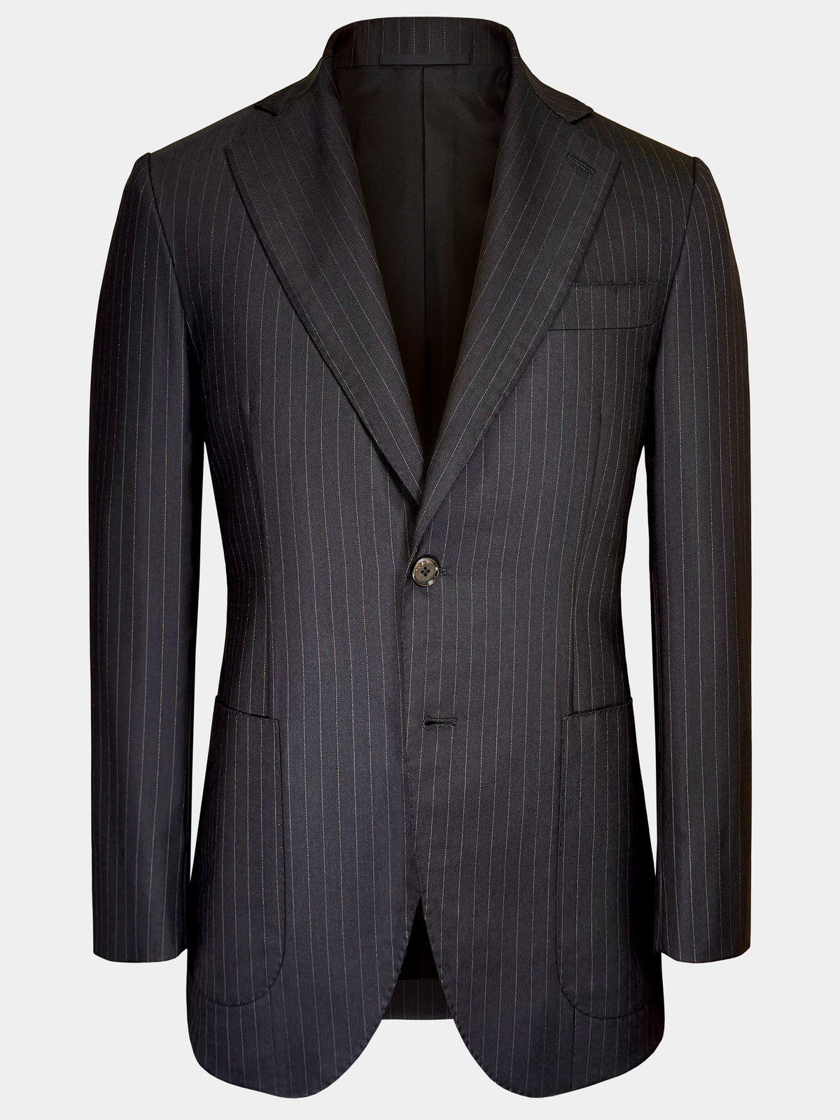 CHARCOAL BLACK WITH BRONZE DOTTED PINSTRIPES WOOL SUIT