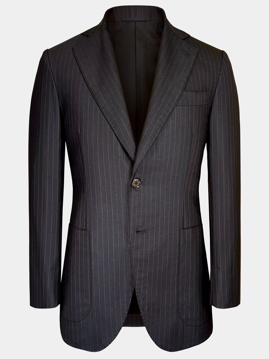 CHARCOAL BLACK WITH BRONZE DOTTED PINSTRIPES  WOOL JACKET