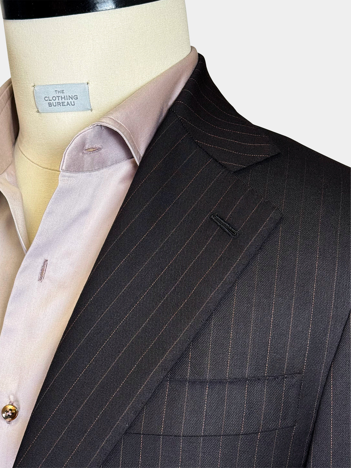 CHARCOAL BLACK WITH BRONZE DOTTED PINSTRIPES WOOL SUIT