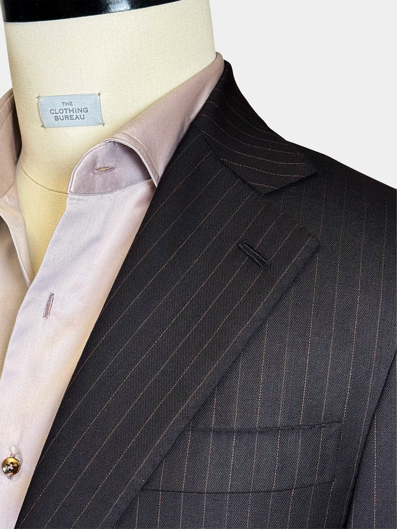 CHARCOAL BLACK WITH BRONZE DOTTED PINSTRIPES WOOL SUIT