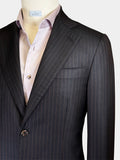 CHARCOAL BLACK WITH BRONZE DOTTED PINSTRIPES WOOL SUIT