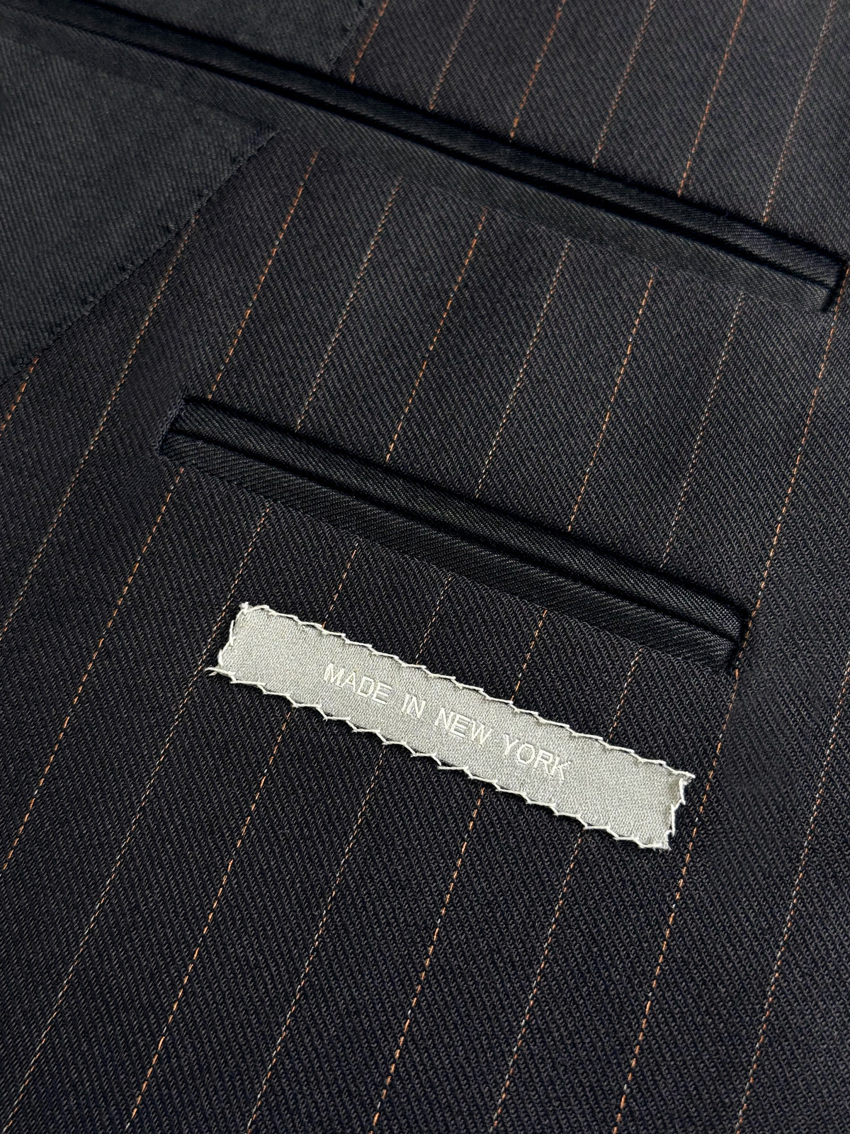 CHARCOAL BLACK WITH BRONZE DOTTED PINSTRIPES WOOL SUIT