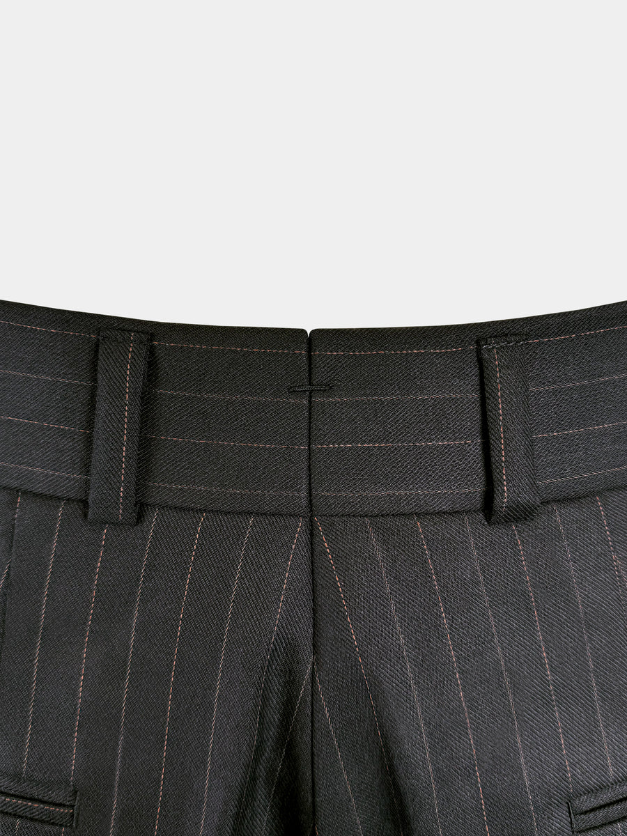 CHARCOAL BLACK WITH BRONZE DOTTED PINSTRIPES  WOOL TROUSERS