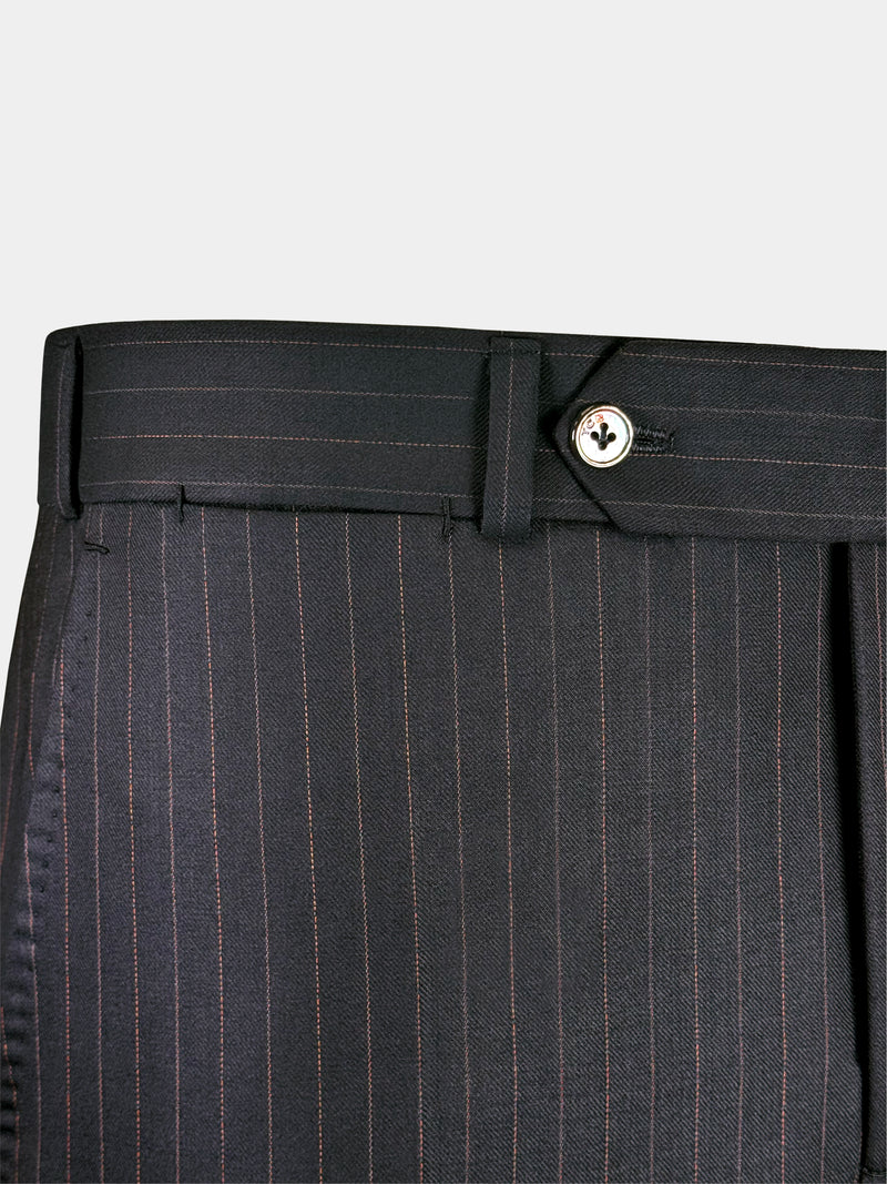 CHARCOAL BLACK WITH BRONZE DOTTED PINSTRIPES WOOL SUIT