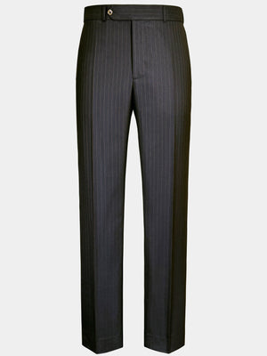 CHARCOAL BLACK WITH BRONZE DOTTED PINSTRIPES  WOOL TROUSERS