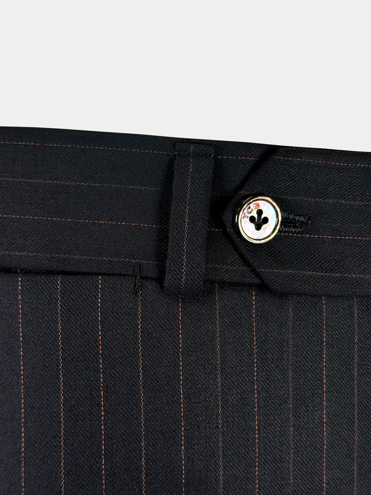 CHARCOAL BLACK WITH BRONZE DOTTED PINSTRIPES  WOOL TROUSERS