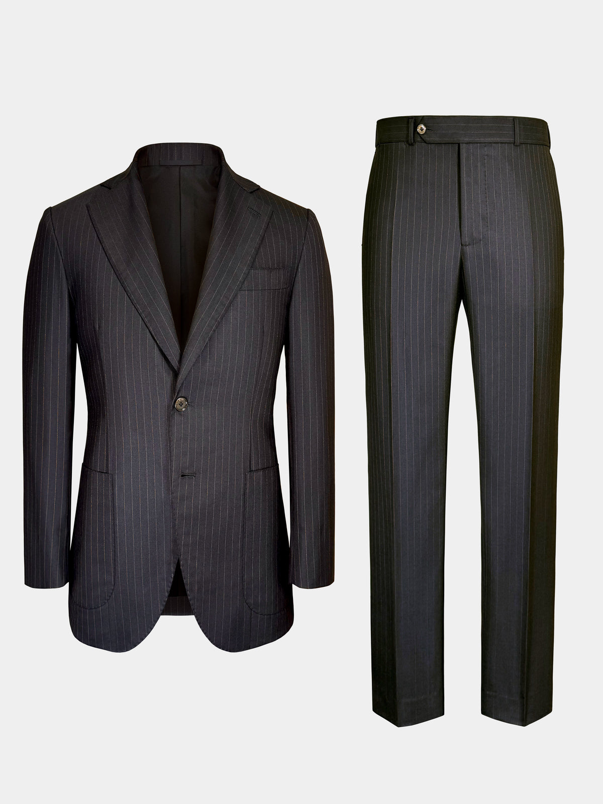 CHARCOAL BLACK WITH BRONZE DOTTED PINSTRIPES WOOL SUIT