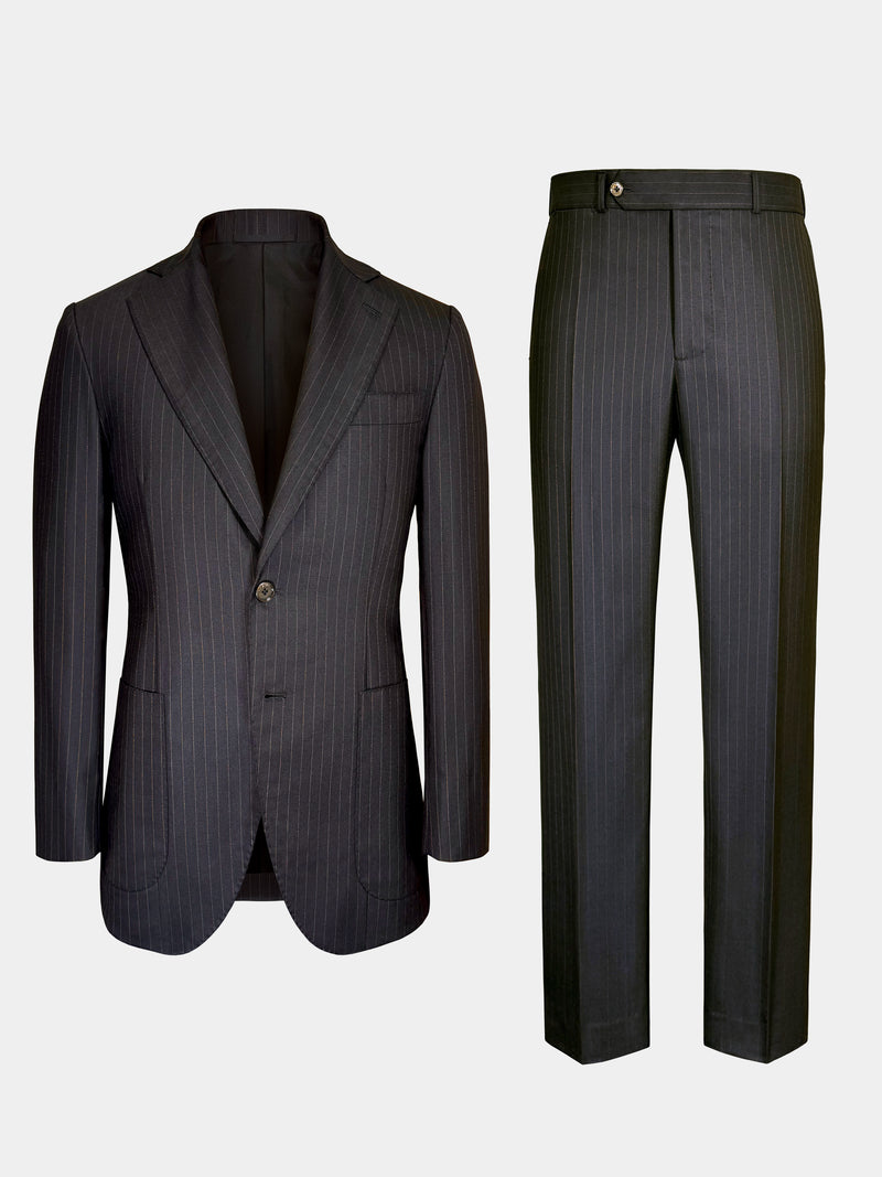 CHARCOAL BLACK WITH BRONZE DOTTED PINSTRIPES WOOL SUIT