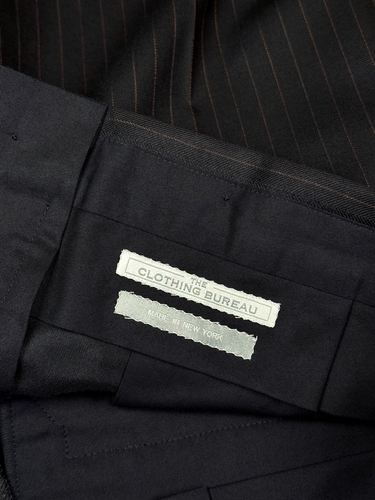 CHARCOAL BLACK WITH BRONZE DOTTED PINSTRIPES WOOL SUIT