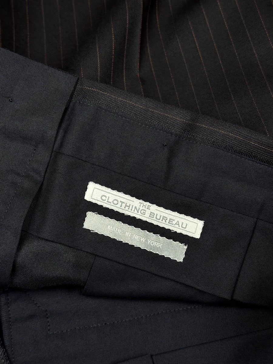 CHARCOAL BLACK WITH BRONZE DOTTED PINSTRIPES  WOOL TROUSERS