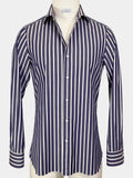 DEEP BLUE AND WHITE STRIPED COTTON POPLIN DRESS SHIRT
