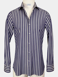 COTTON POPLIN DRESS SHIRT IN DEEP BLUE AND WHITE STRIPES