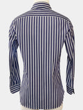 DEEP BLUE AND WHITE STRIPED COTTON POPLIN DRESS SHIRT