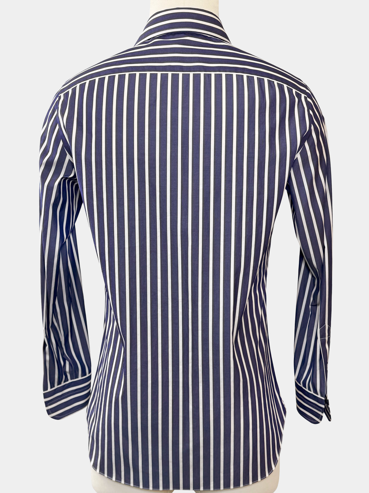 DEEP BLUE AND WHITE STRIPED COTTON POPLIN DRESS SHIRT