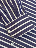 DEEP BLUE AND WHITE STRIPED COTTON POPLIN DRESS SHIRT