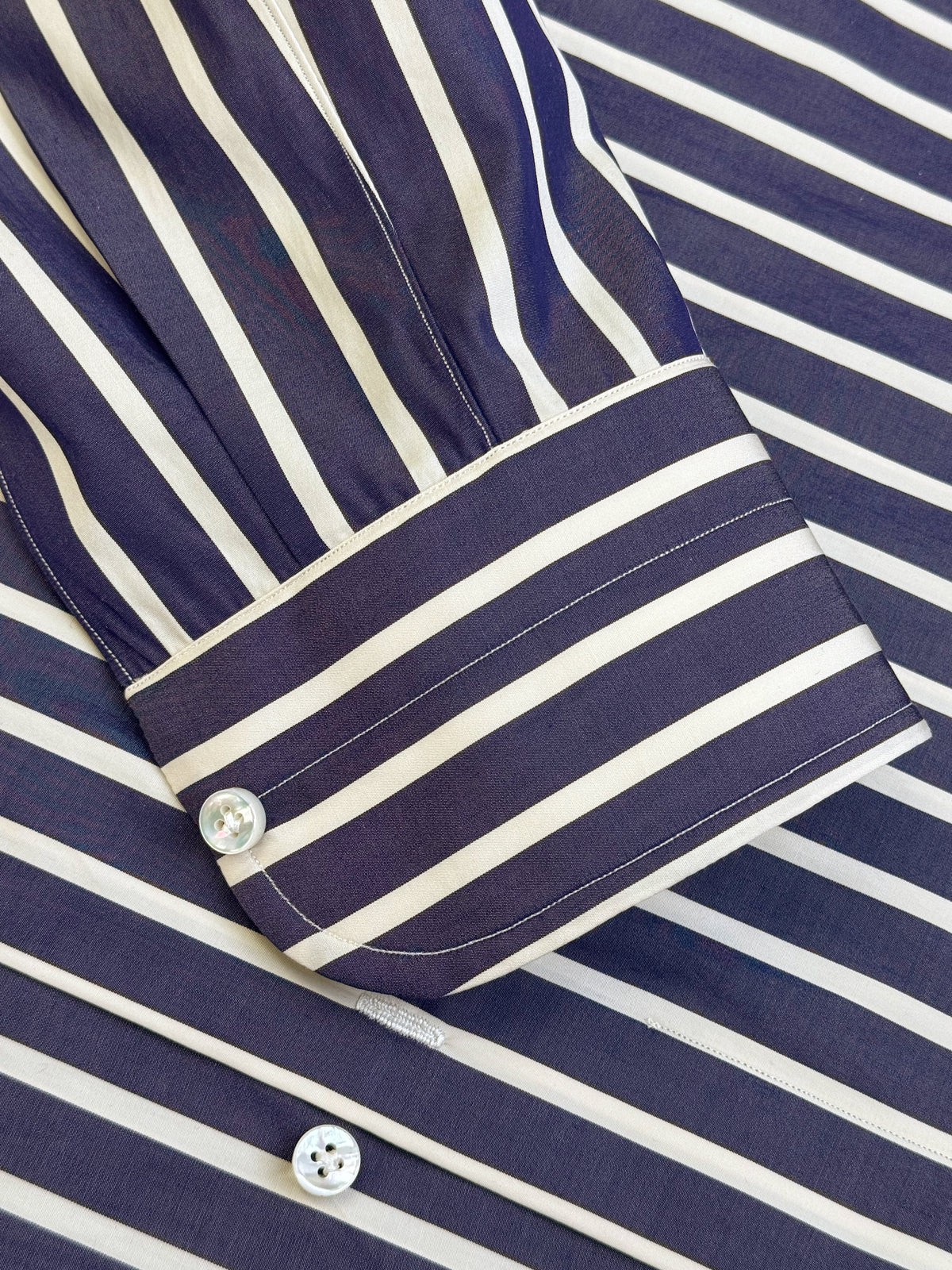 DEEP BLUE AND WHITE STRIPED COTTON POPLIN DRESS SHIRT