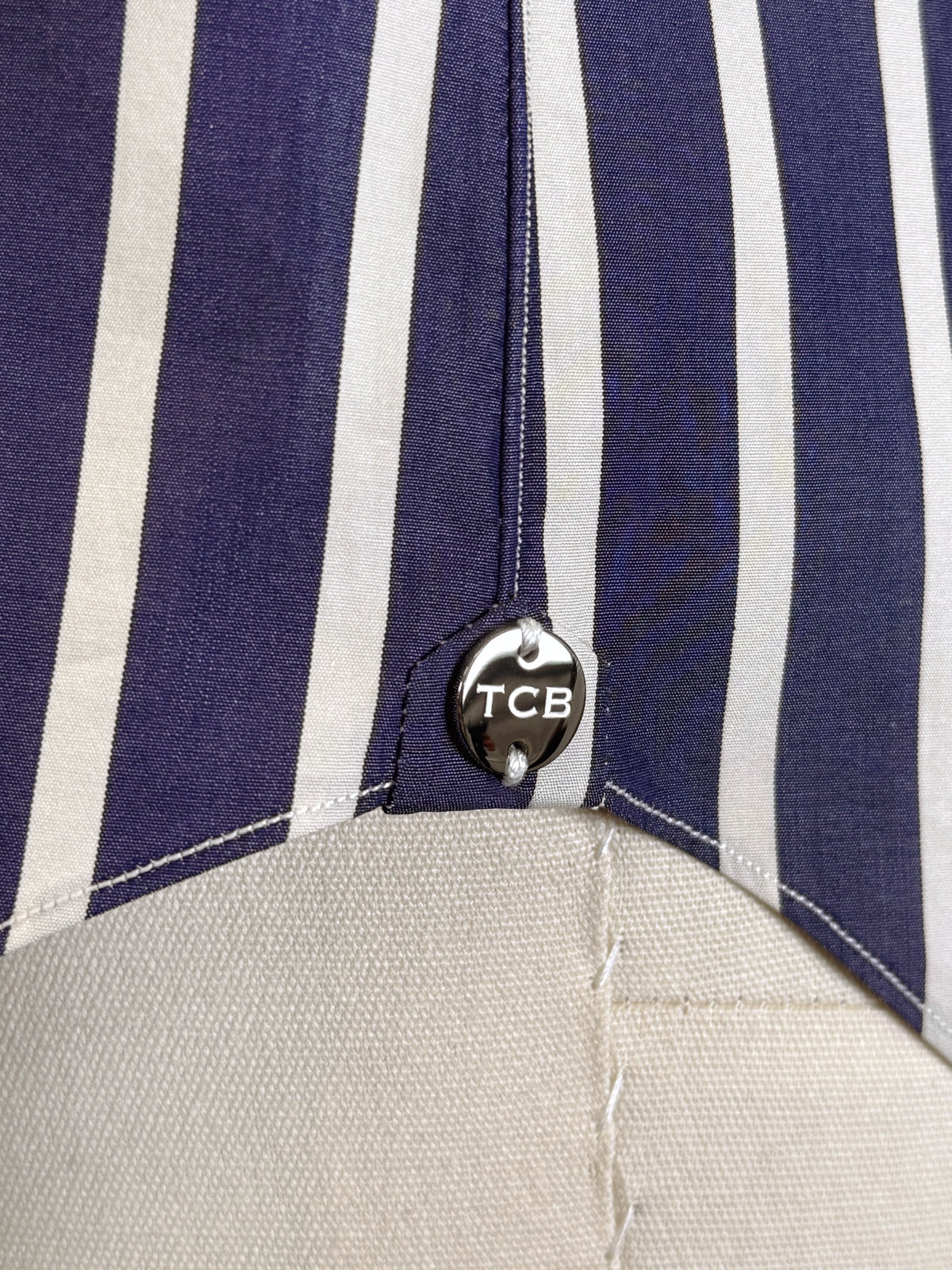 DEEP BLUE AND WHITE STRIPED COTTON POPLIN DRESS SHIRT