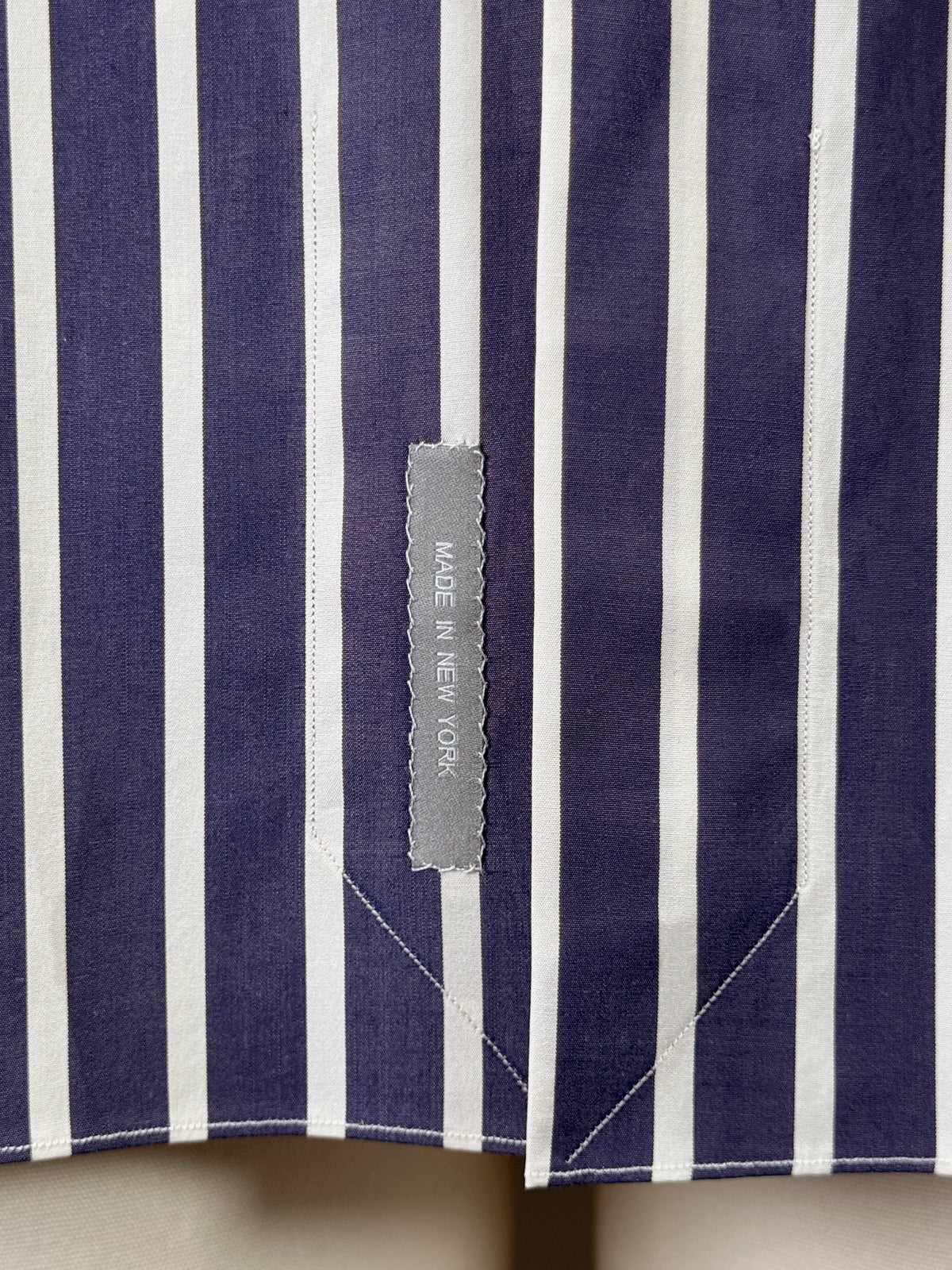 DEEP BLUE AND WHITE STRIPED COTTON POPLIN DRESS SHIRT