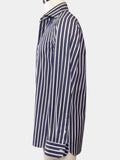 DEEP BLUE AND WHITE STRIPED COTTON POPLIN DRESS SHIRT