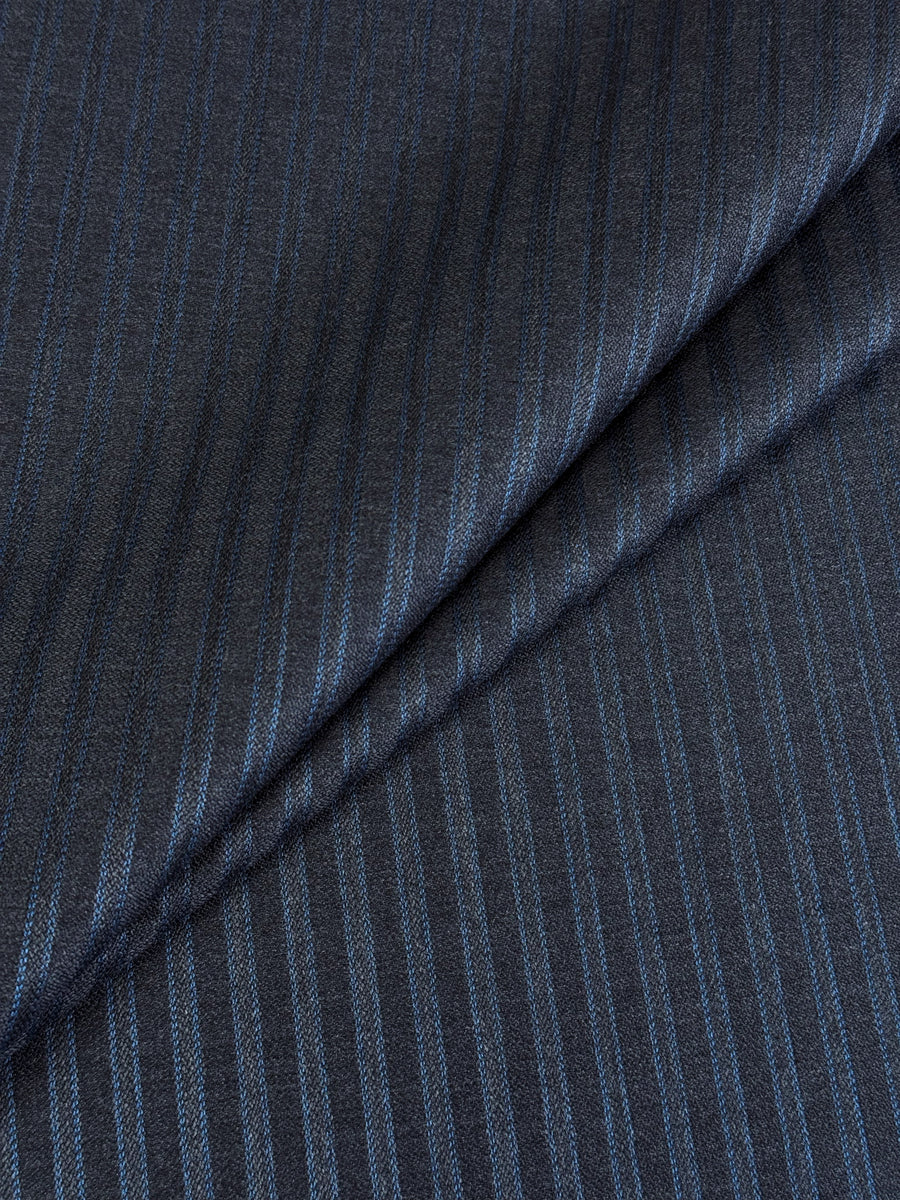 WOOL AND CASHMERE SUIT IN CHARCOAL WITH FANCY TURQUOISE DOUBLE PINSTRIPES