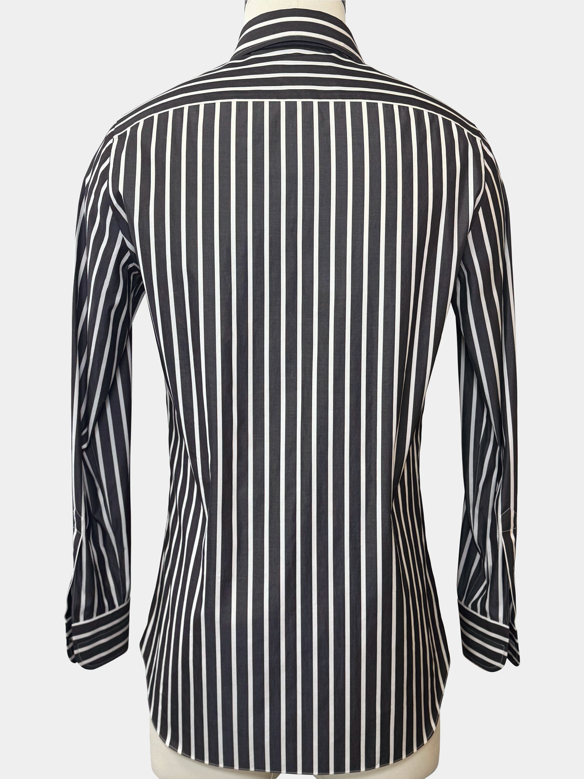 CHARCOAL GRAY AND WHITE STRIPED COTTON POPLIN DRESS SHIRT