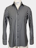 CHARCOAL GRAY AND WHITE STRIPED COTTON POPLIN DRESS SHIRT