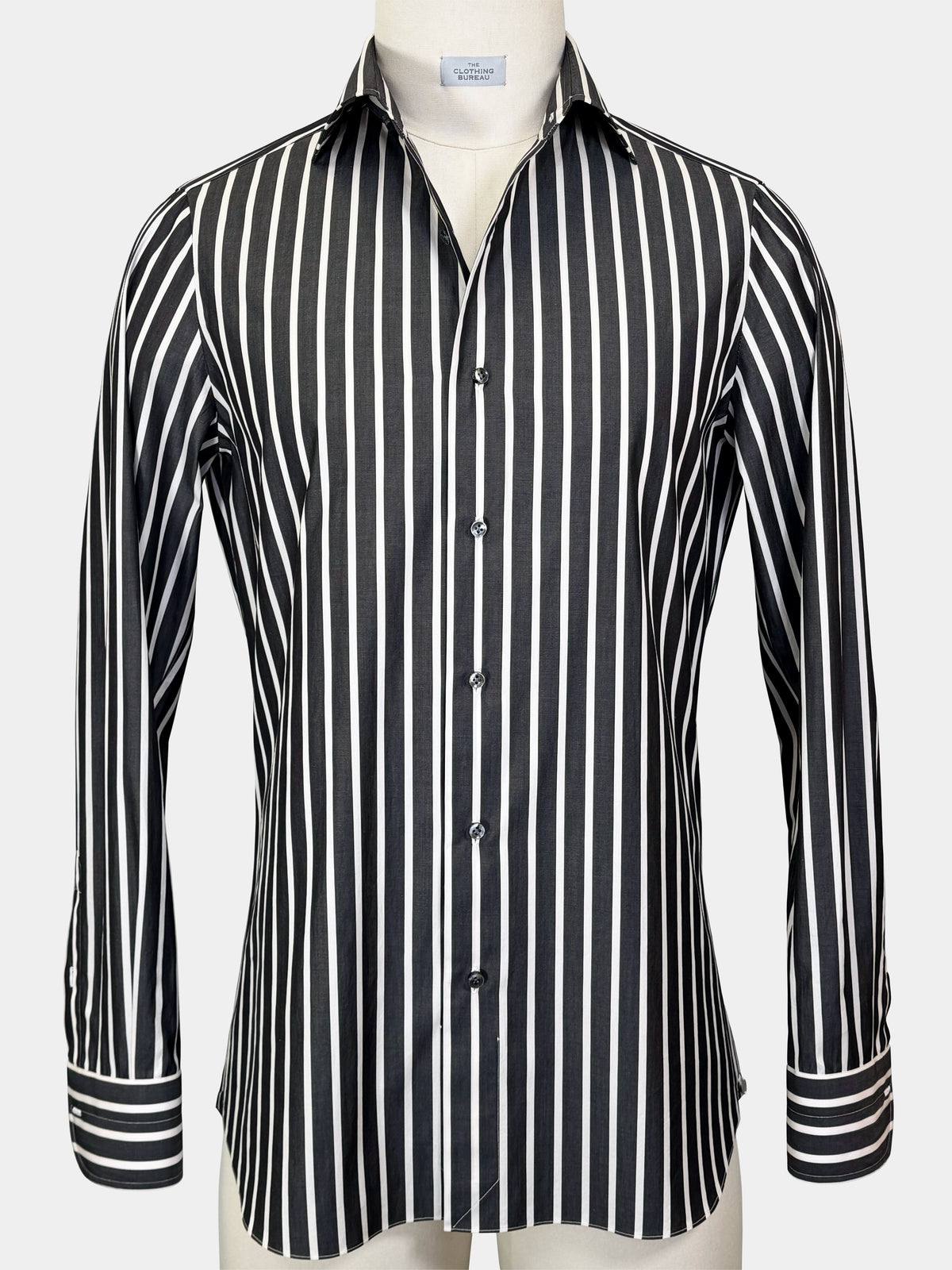 CHARCOAL GRAY AND WHITE STRIPED COTTON POPLIN DRESS SHIRT